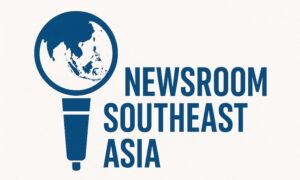 Das Logo der Firma "Newsroom Southeast Asia" in Phnom Penh, Kambodscha.