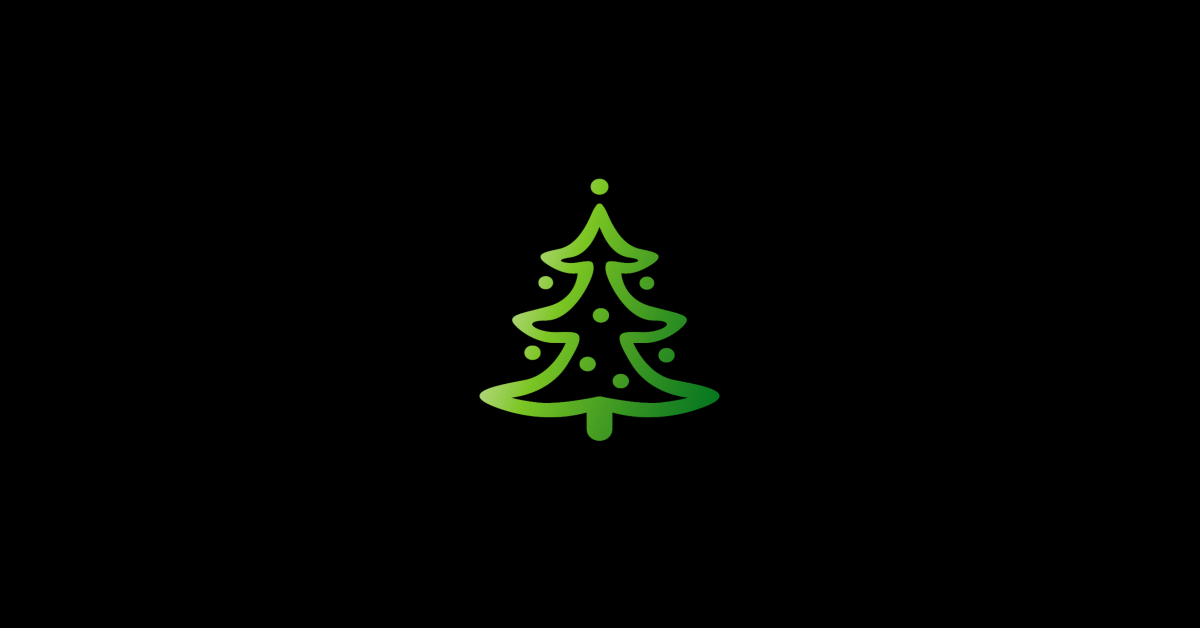 Grüner Weihnachtsbaum auf schwarzem Hintergrund